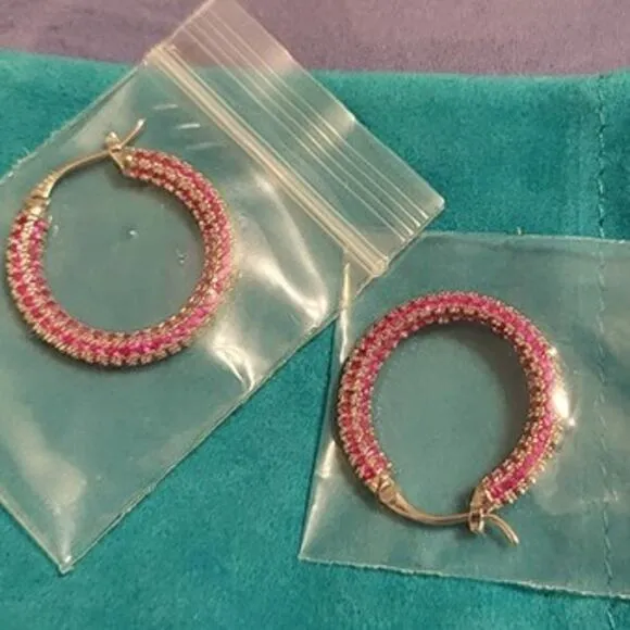 14K Gold Plated Chunky Silver Gold Hoop Earrings for Women Gold Royal Red CZ - Image 2