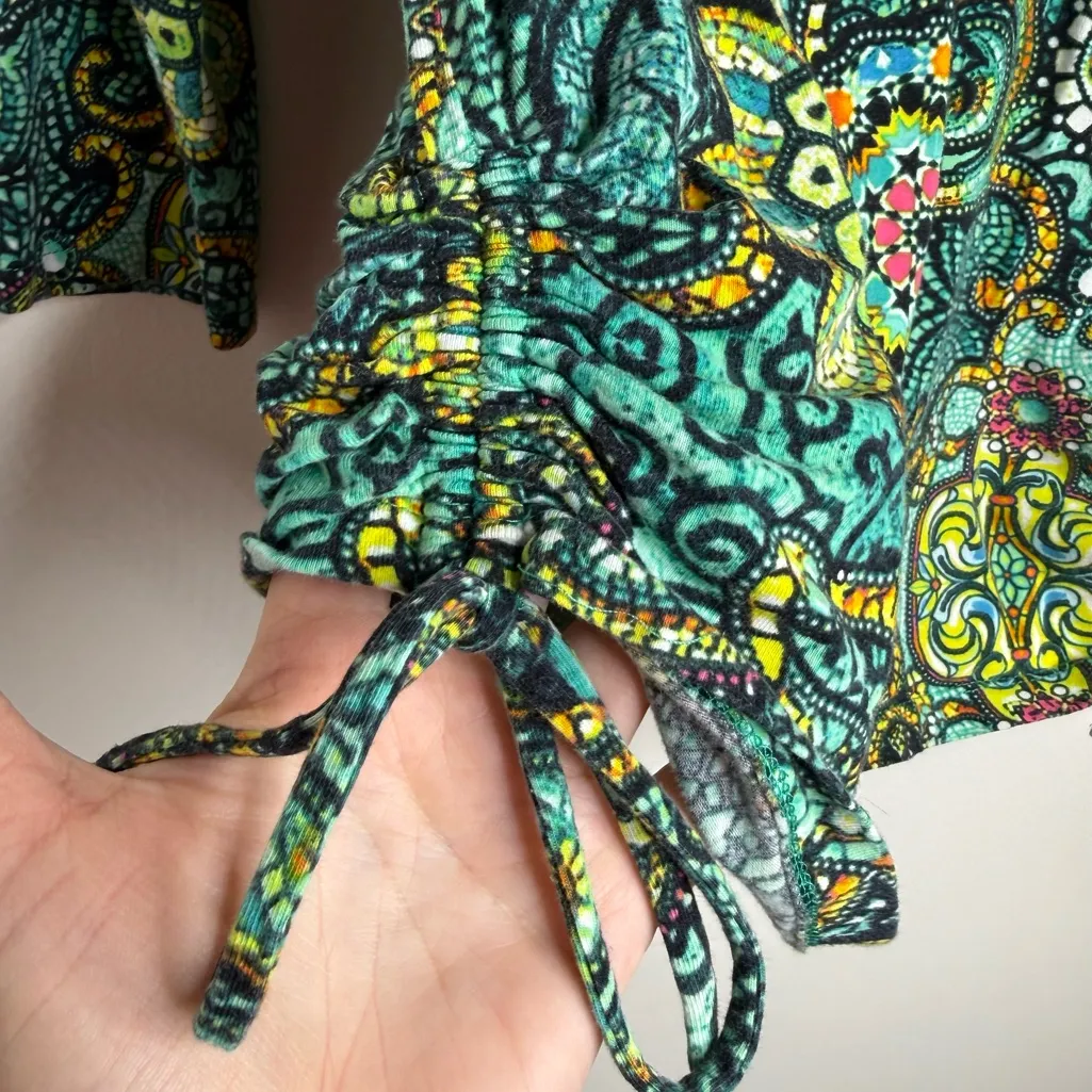 Caribbean Joe Mosaic Floral Print Tie Side Shirt 3/4 Sleeves Women’s Size Large - Image 3