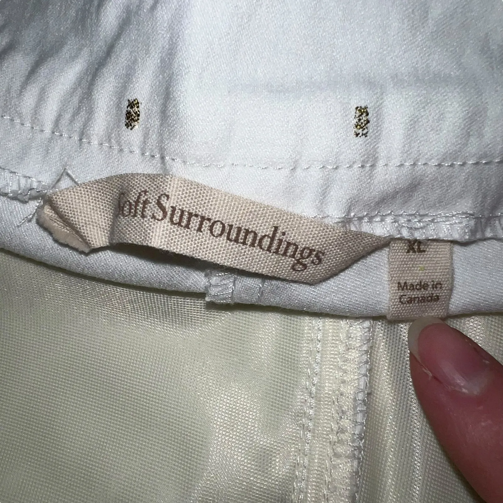 Soft Surroundings Womens Straight Leg Ankle Length Pants White Gold Accents XL - Image 7