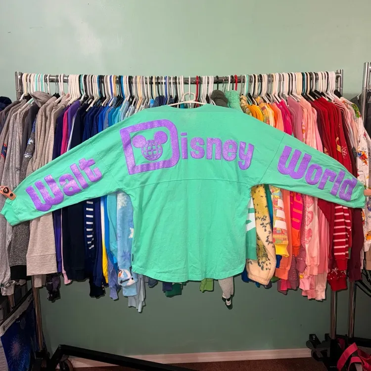 Disney parks teal / sea foam green & purple glitter large print spirit jersey L - Image 2