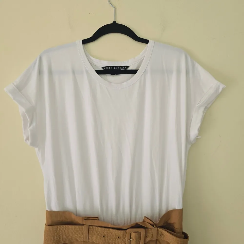 Veronica Beard Jeans Melany Mixed Media Dress White Tan Women's Size L - Image 8