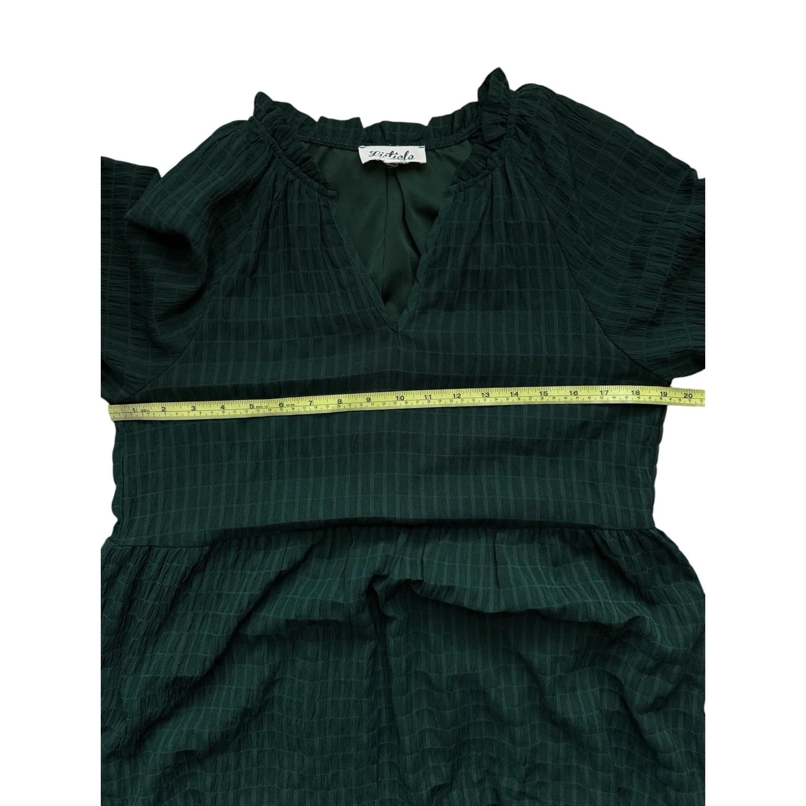 Listicle Women's Small Tiered Tunic Long Sleeve V-Neck Dress Green Flowy Boho - Image 13