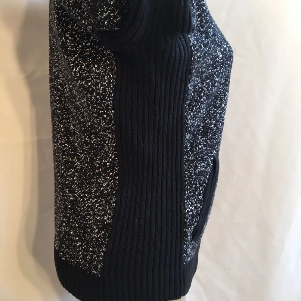 Ann Taylor LOFT Cotton Black & Gray Woven Knit Long Sleeve Zip Jacket S - Image 3
