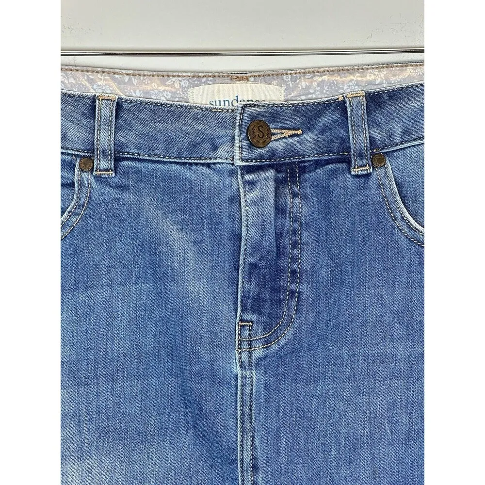 Sundance Denim Skirt with Raw Hem Size Medium Knee Length Medium Wash - Image 2