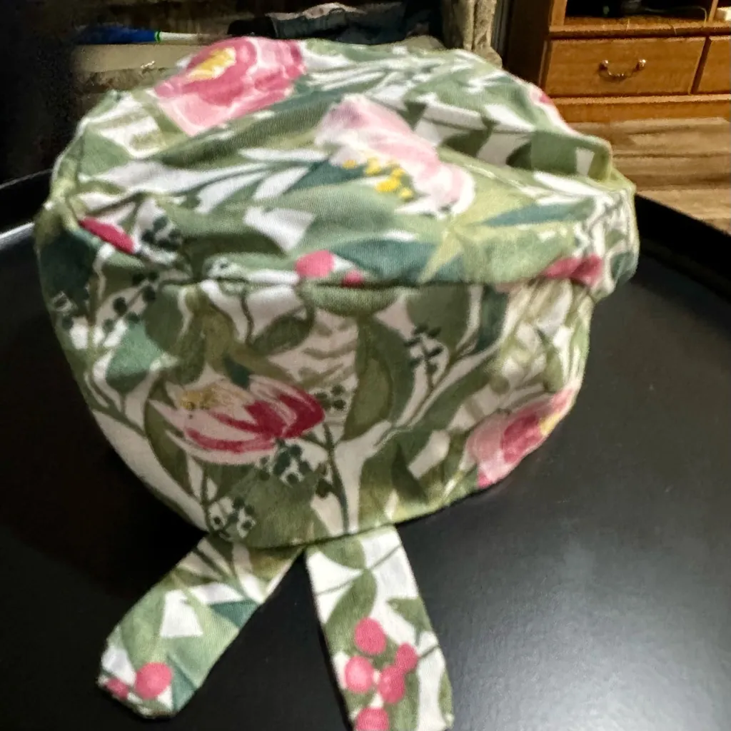 Floral Print Nurse Hat Bouffant Cap (754) Pink - Image 2