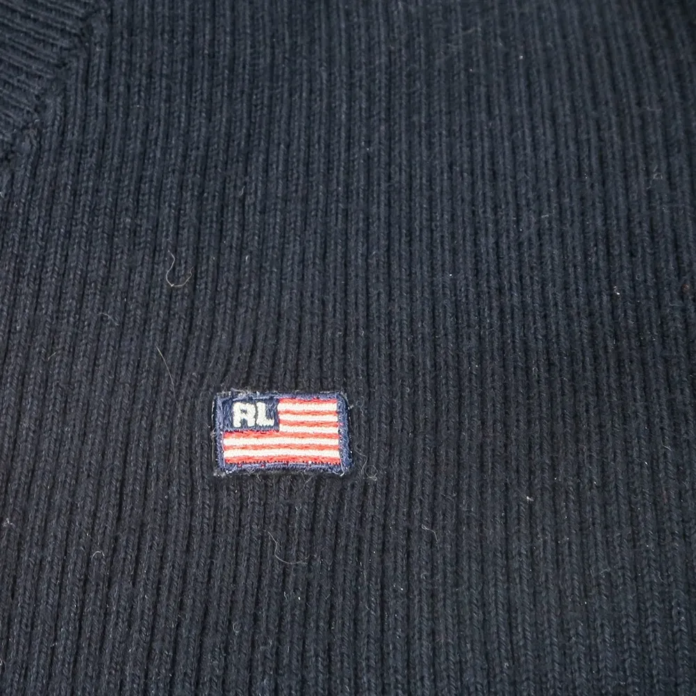 Vintage 90s Polo Jeans Co. Ralph Lauren Black Ribbed V Neck Sweater Size L - Image 5