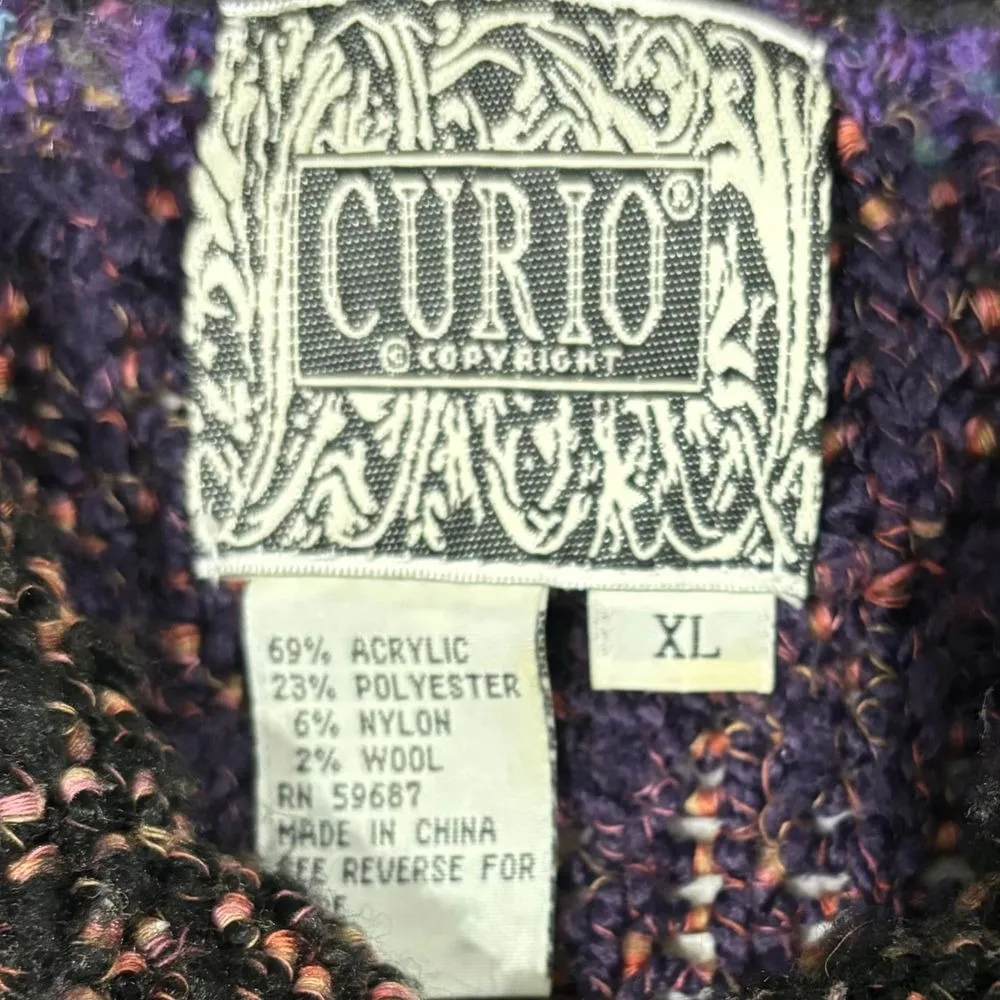 Anthropologie Curio‎ Brown Purple Fuschia Knit Chunky Cardigan XL Funky Colorful - Image 5