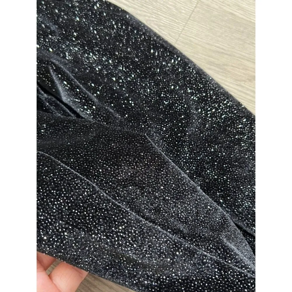 Victoria’s Secret PINK Leggings Women's Black Silver Velvet Metallic Sparkle - Image 4