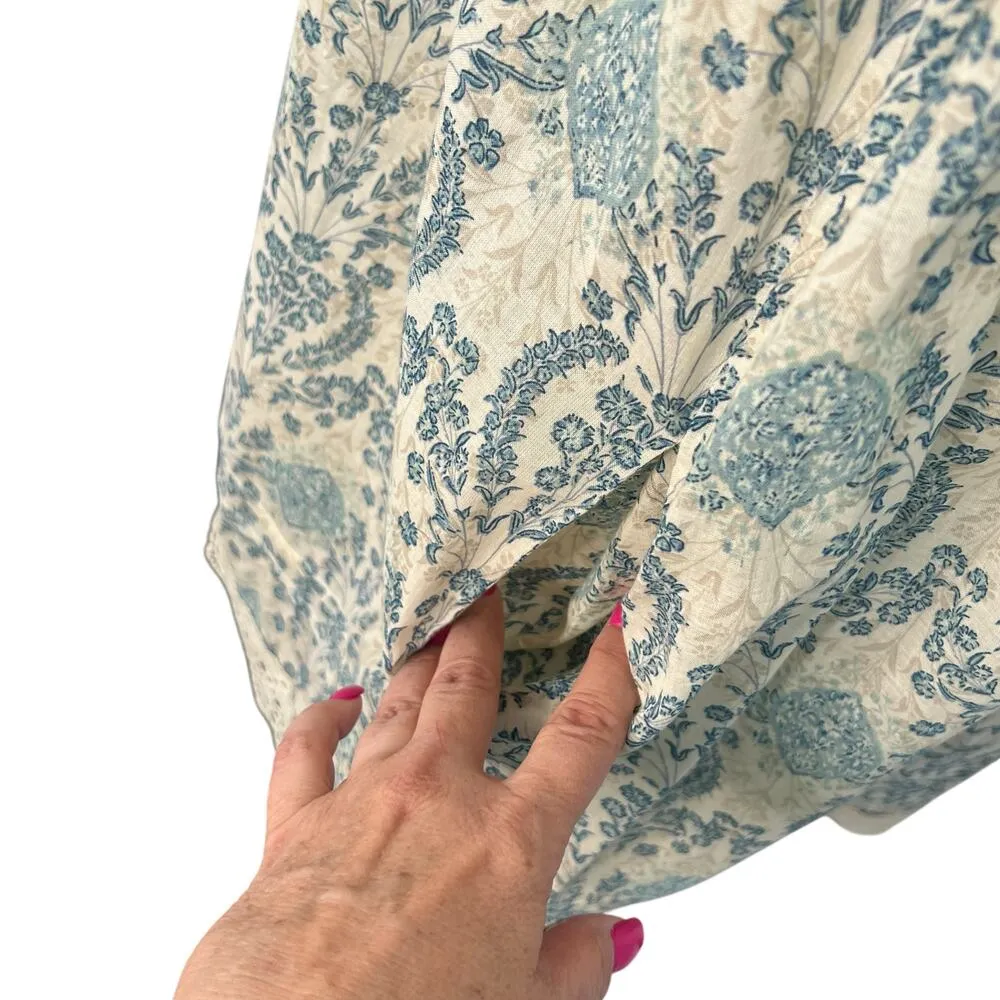 Easel Babydoll Smocked Antique Blue Cream Floral Damask Lace Trim Dress S Boho - Image 6