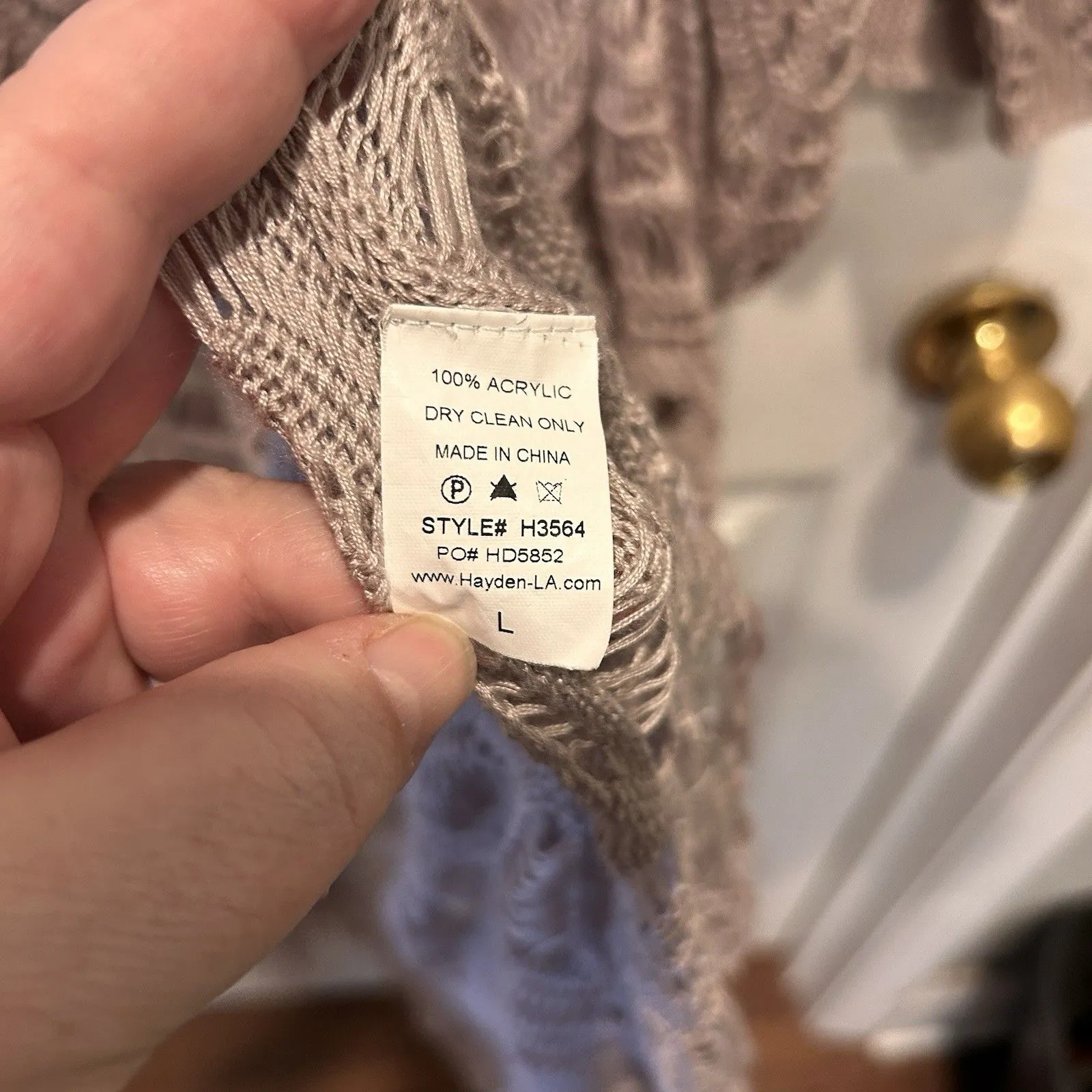 Hayden Los Angeles Boho Open Cardigan Sweater‎ Large Crochet Dusty Pink Fringe - Image 8