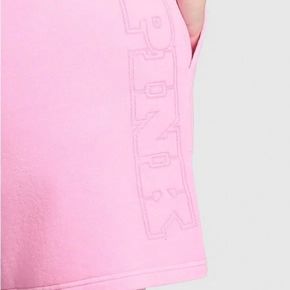PINK VICTORIA’S SECRET Ivy Fleece Sweat Shorts High Rise Pink Lollipop Logo M - Image 2