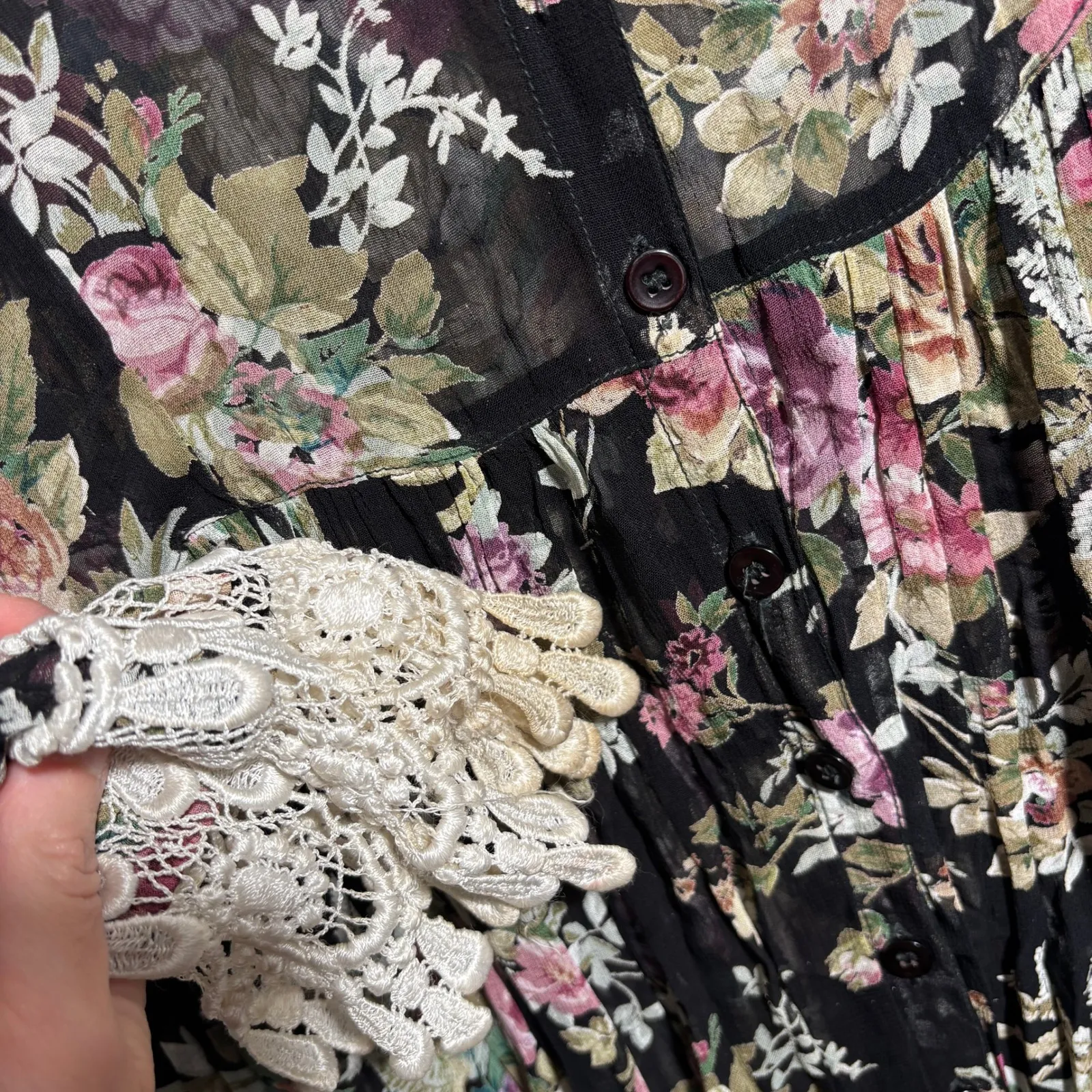 VTG 90s STARINA Sheer Floral Maxi Dress M Whimsigoth Fairy Grunge Lace Romantic* Black Size M - Image 6