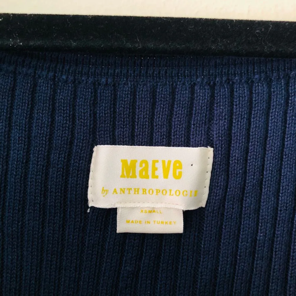 Anthropologie Maeve Puff-Sleeved Mini Navy Dress Knit Gingham Women's Size XS - Image 9