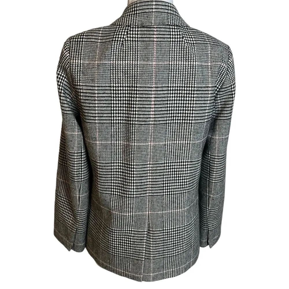 J. Crew Boyfriend Blazer Jacket Glen Plaid black white pink Sz 6 - Image 4