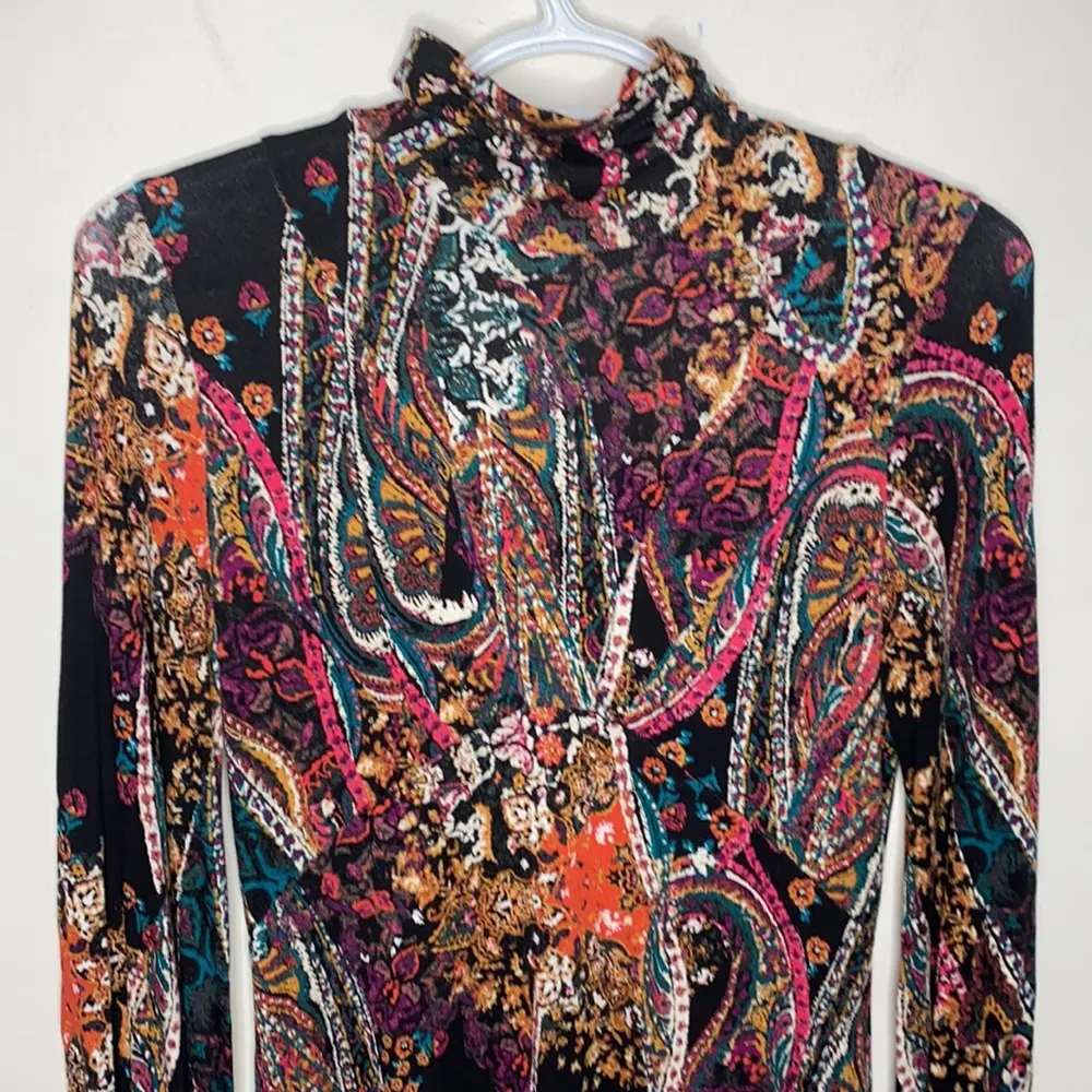 Free People All Dolled up paisley printed open back mini black dress size S - Image 7