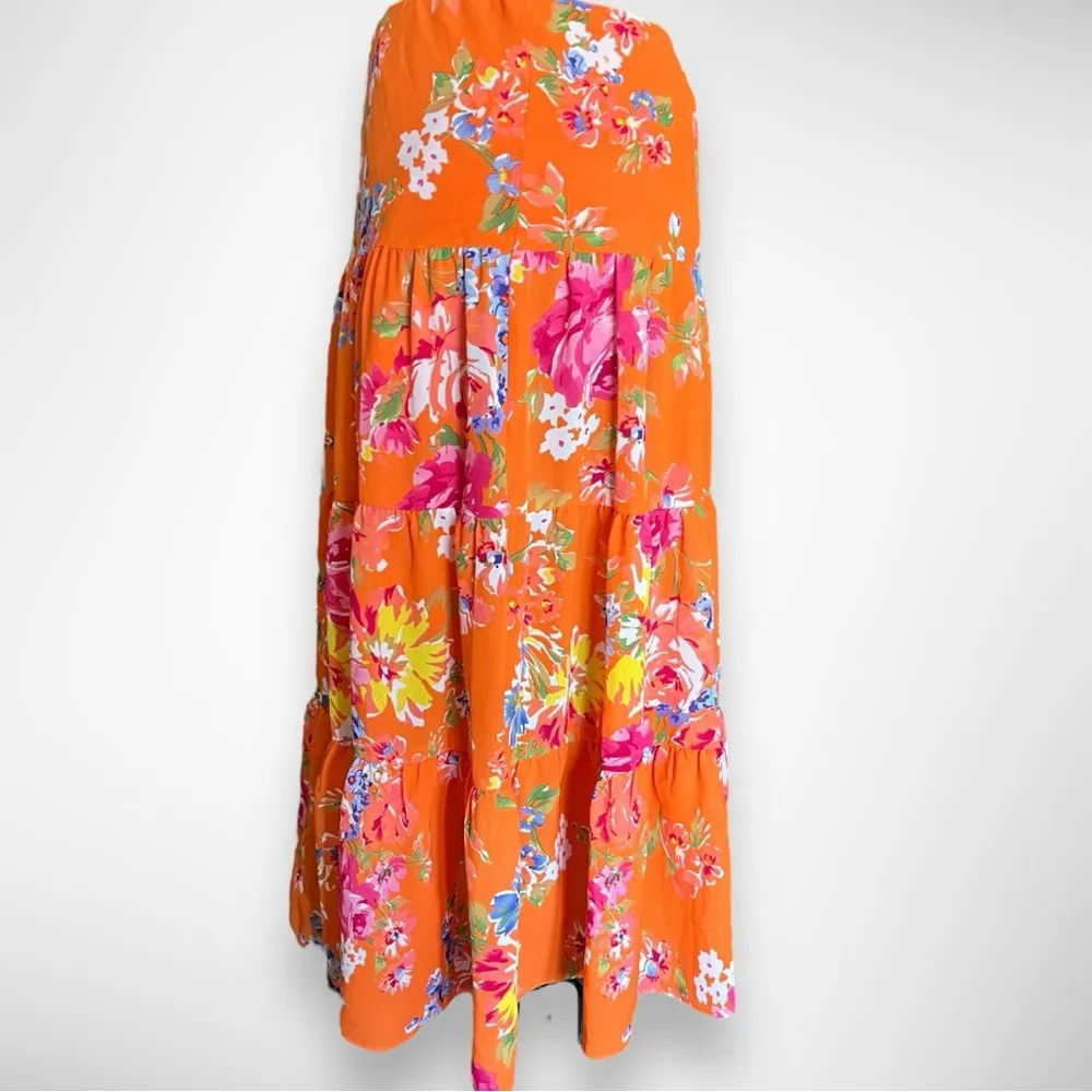 CHAPS Orange Floral Tiered Flowy Maxi Skirt Small | NWOT - Image 2