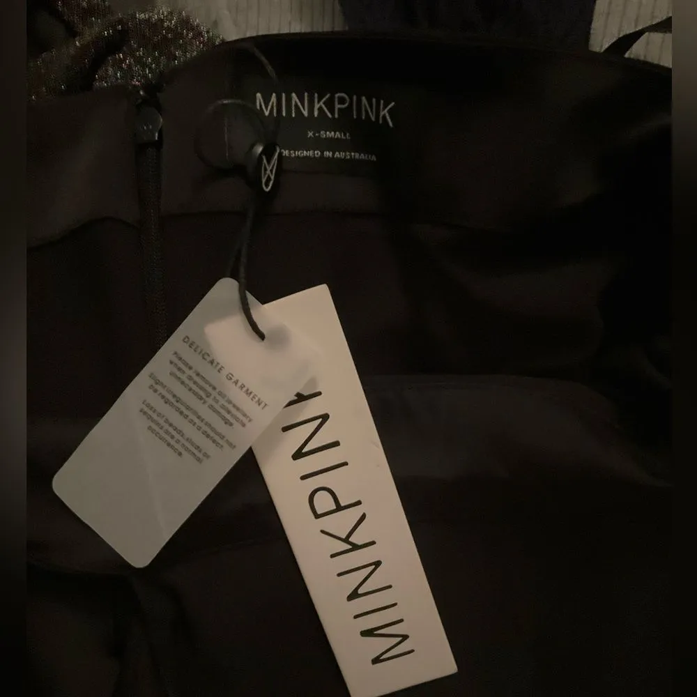 NWT MINKPINK  Finlay Black Satin Halter Cut Out Maxi Dress Gown - Image 11