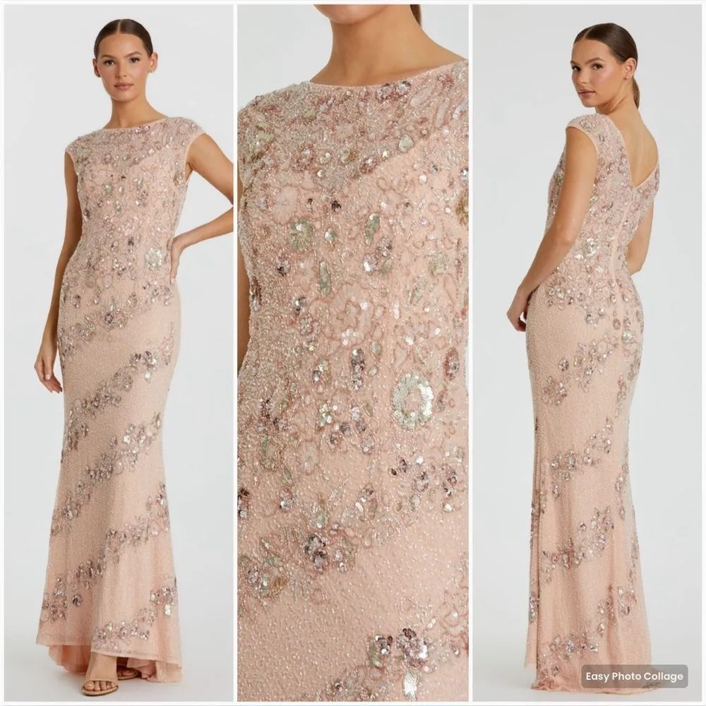 MAC DUGGAL 5500 Womens Embellished Bateau Neck Cap Sleeve Gown - Image 4