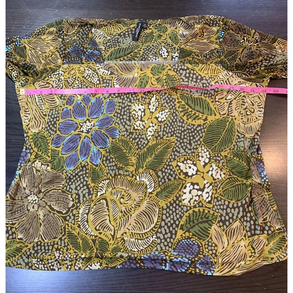 Susan Lawrence Woman Square Neck Top‎ Women's Size 1X Green Floral Office Church - Image 4