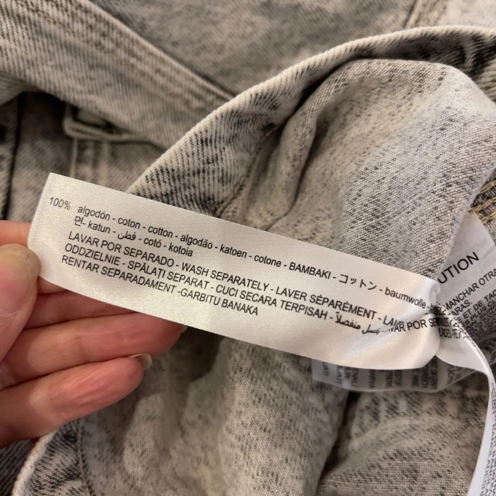 Bershka Acid Wash Gray Cropped Denim Jacket Oversized Trucker Style Large - Image 6