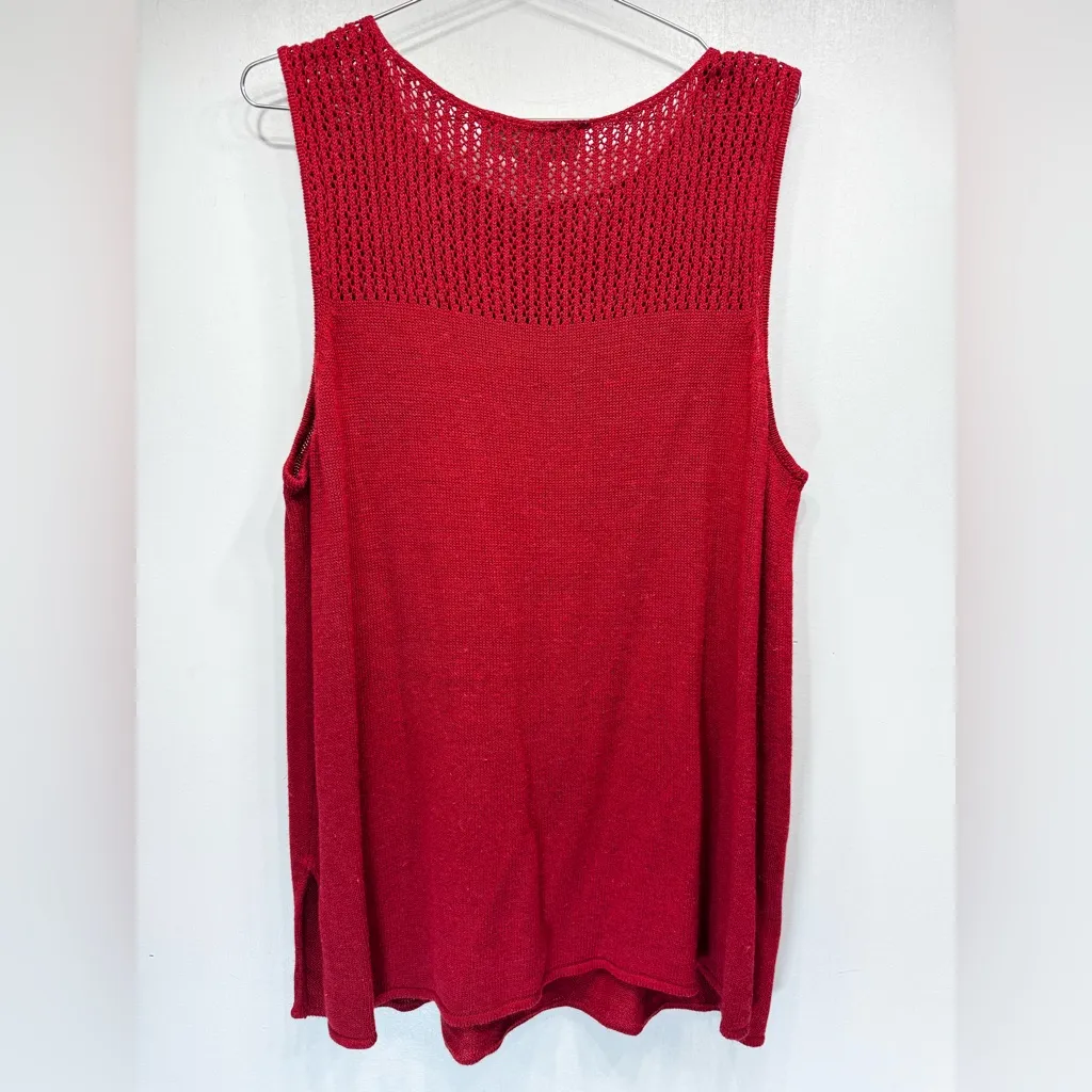 Vintage 80s Maggie McNaughton 2 piece Beaded Knit Tunic & Linen Cropped Pants Red Size 1X - Image 10