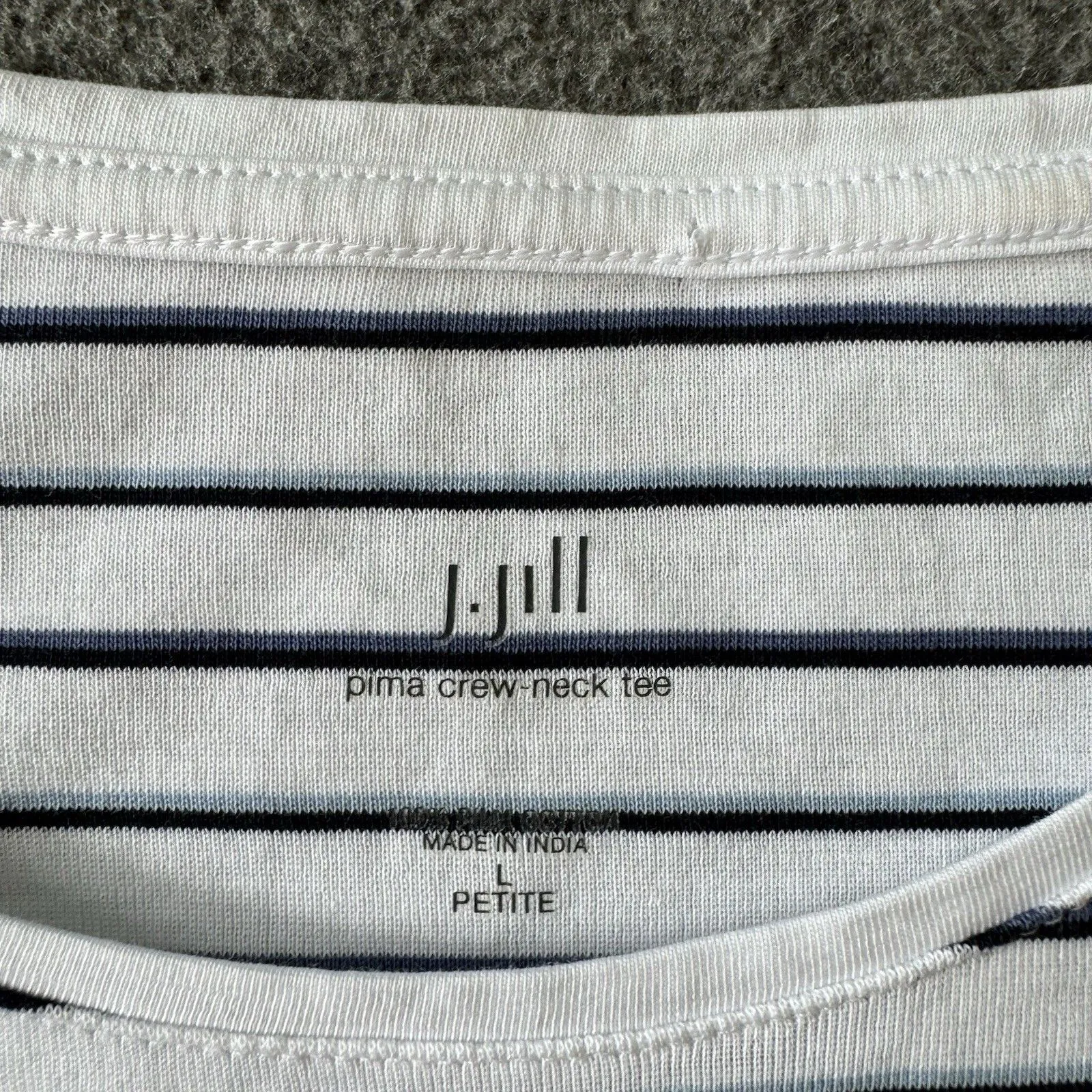 J Jill Pima Crew Neck Tee Womens L Stripe 100% PIMA Cotton Short Sleeve White Size L - Image 3