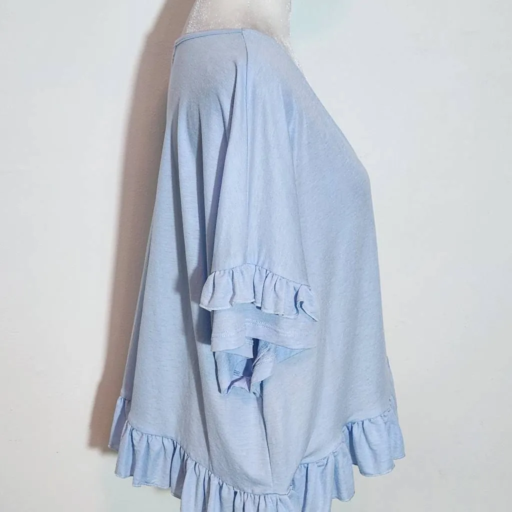 Bishop + Young Light Blue Cropped V-Neck Top with Ruffle Trim Size Large - Image 5