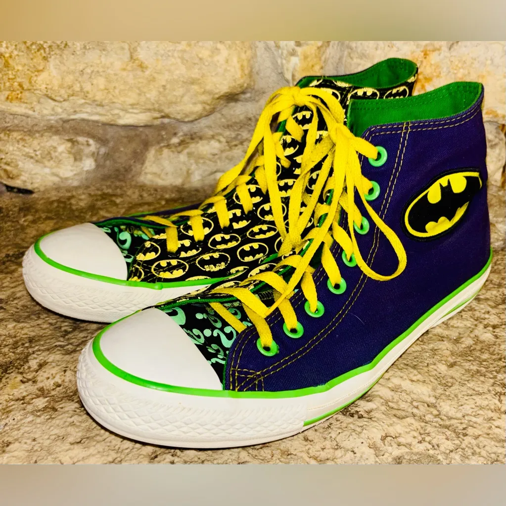 DC Comics CONVERSE Green/Purple Batgirl ? Question Mark Hi Top Sneakers W11 M9 - Image 7