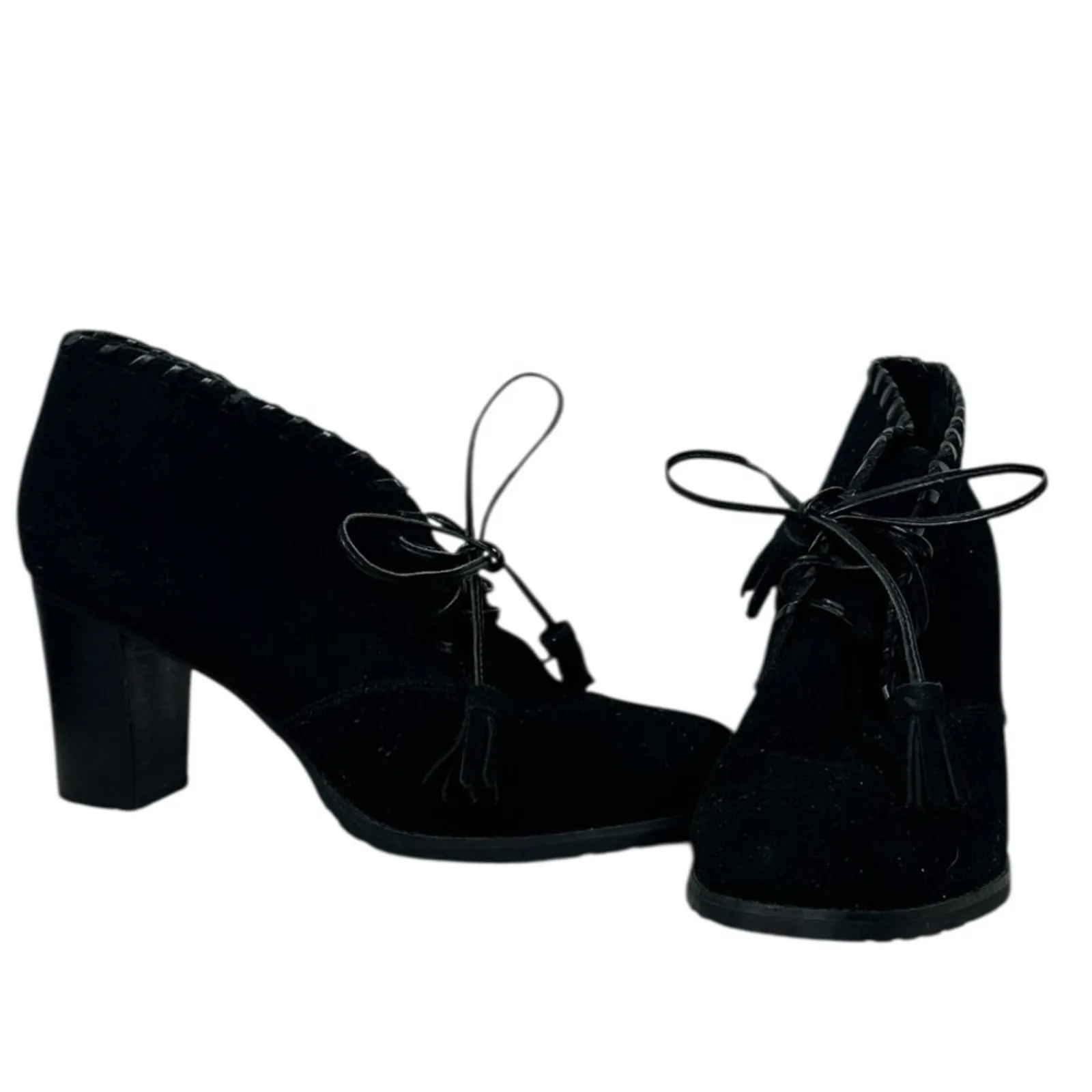 Ralph Lauren Carla Black Suede Lace-Up Ankle Boots 9.5 Block Heel Academia - Image 3
