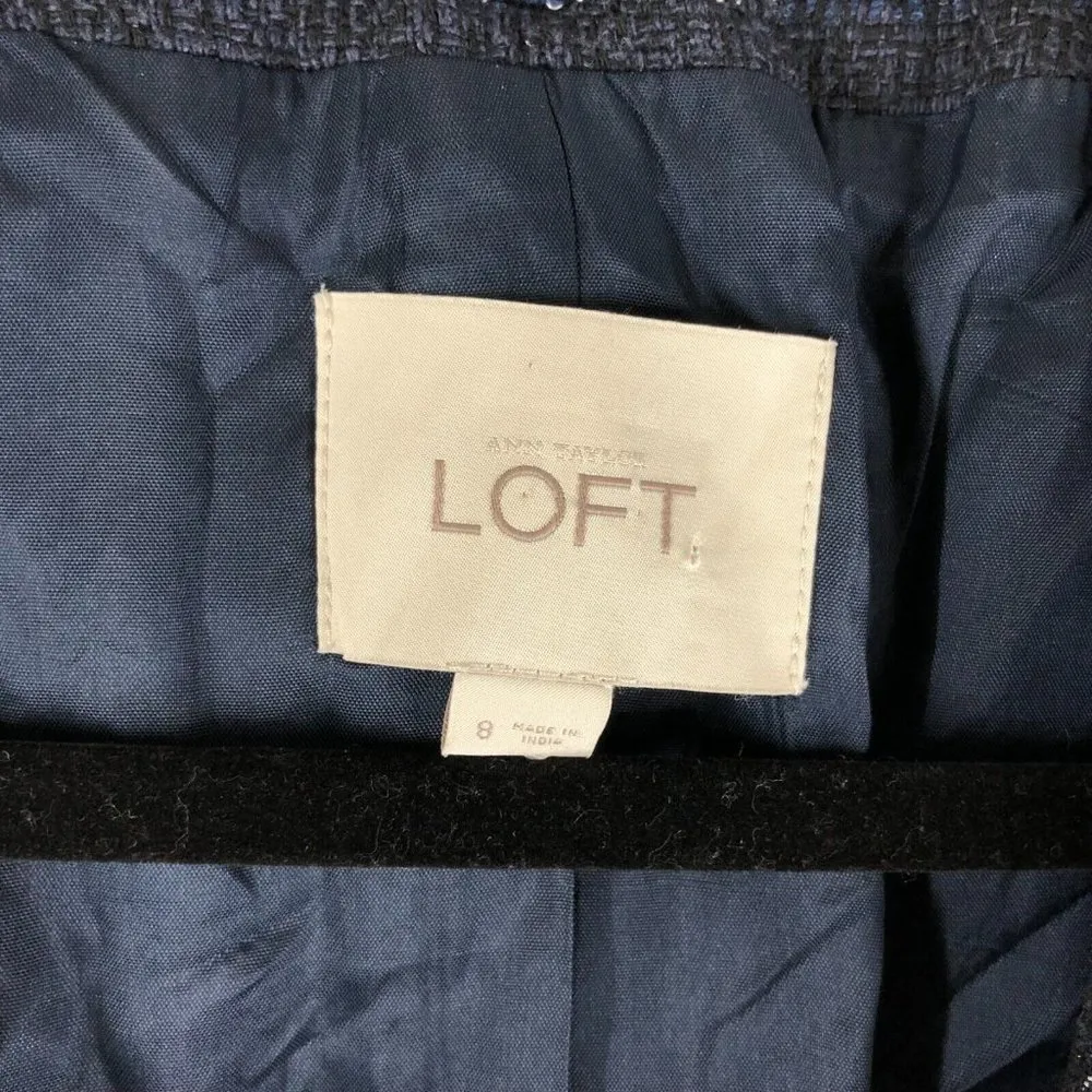 Ann Taylor LOFT Womens Jacket Tweed Lined Studded Hook & Eye Navy Blue 8 - Image 3