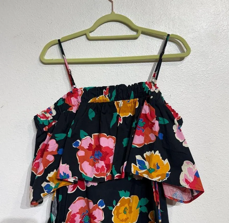 Who What Wear Black Island Floral Off the Shoulder Spaghetti Strap Dress Sz S - Image 7