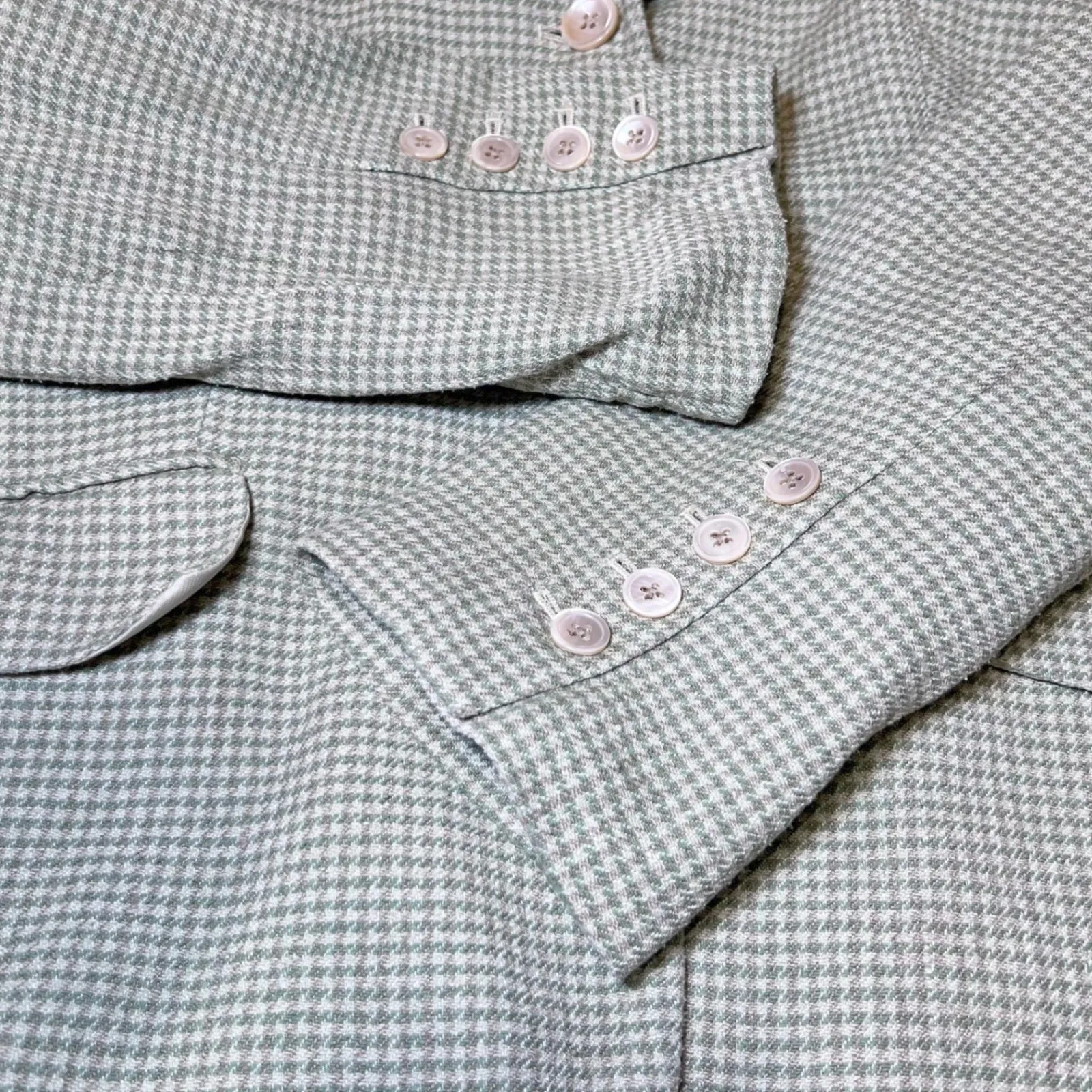 Vintage Orvis River Road Houndstooth Blazer Womens 16 Green White Jacket Silk - Image 8