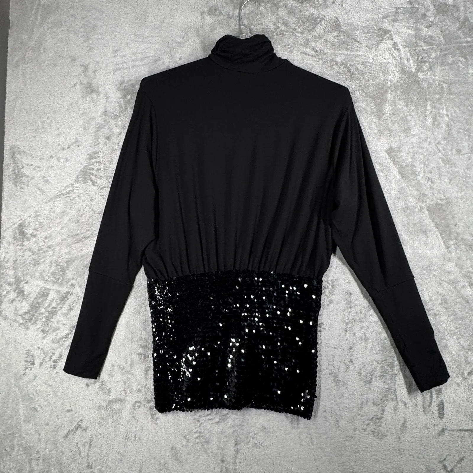 Joseph Ribkoff Womens 8 Black Sequin Hem Mock Neck Long Sleeve Party Holiday Top - Image 3