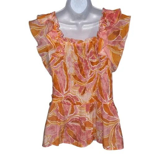 NANETTE LEPORE Vibrant Orange‎ and Pink Ruffled Smocked Blouse NEW $58 M - Image 6