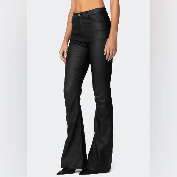 Edikted Luna Faux Leather Flare Jeans - Image 3
