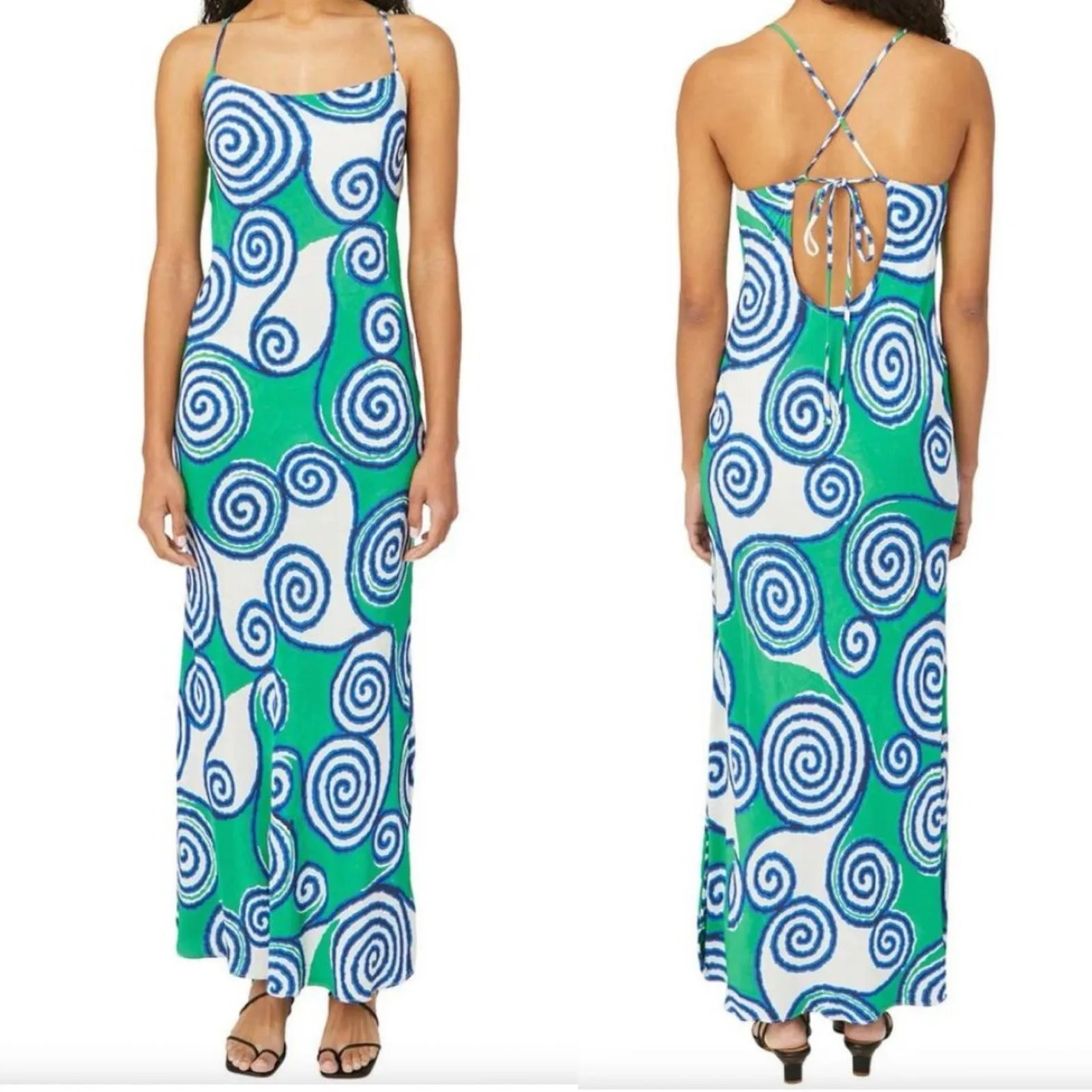 Rhode Jemima Swirl Maxi Slip Dress Green Size 8 - Image 2