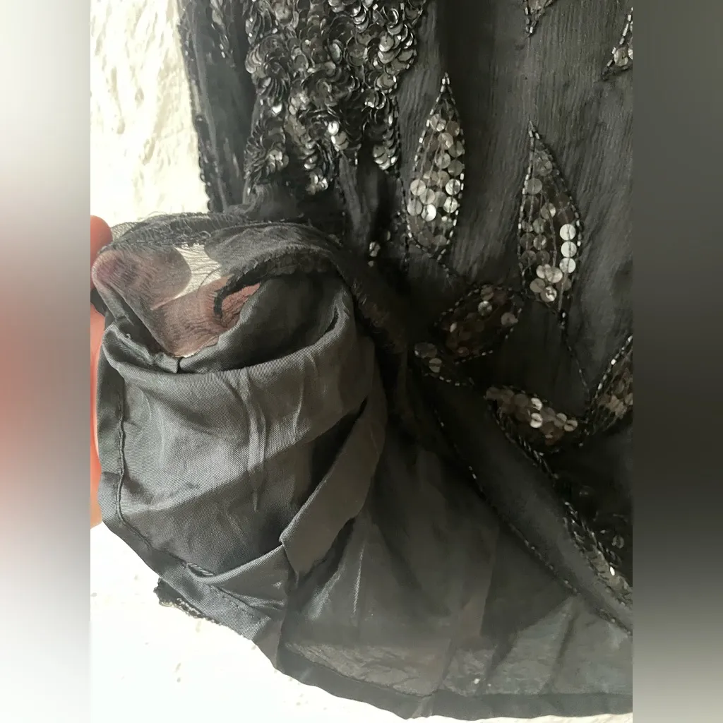 Vintage Black Bleaded 100% silk lined long sleeve cocktail dress/tunic; size M Size M - Image 5