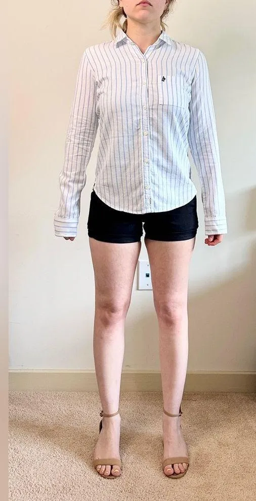 Vintage Y2K  Striped Linen Button Up Shirt - White/Blue - S - Image 4