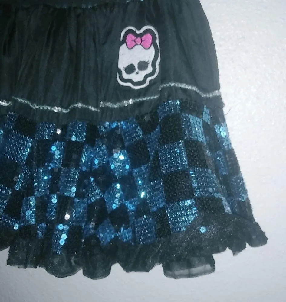 Hot Topic XS/S Hello Kitty Skull Harlequin Black & Blue Tulle Mini Skirt - Image 3