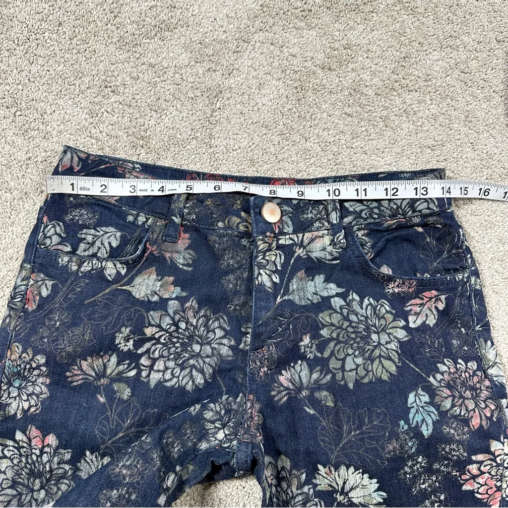 Desigual Women’s Navy Floral Skinny Leg Jeans Mid Rise Artsy Boho Art to Wear 28 - Image 14