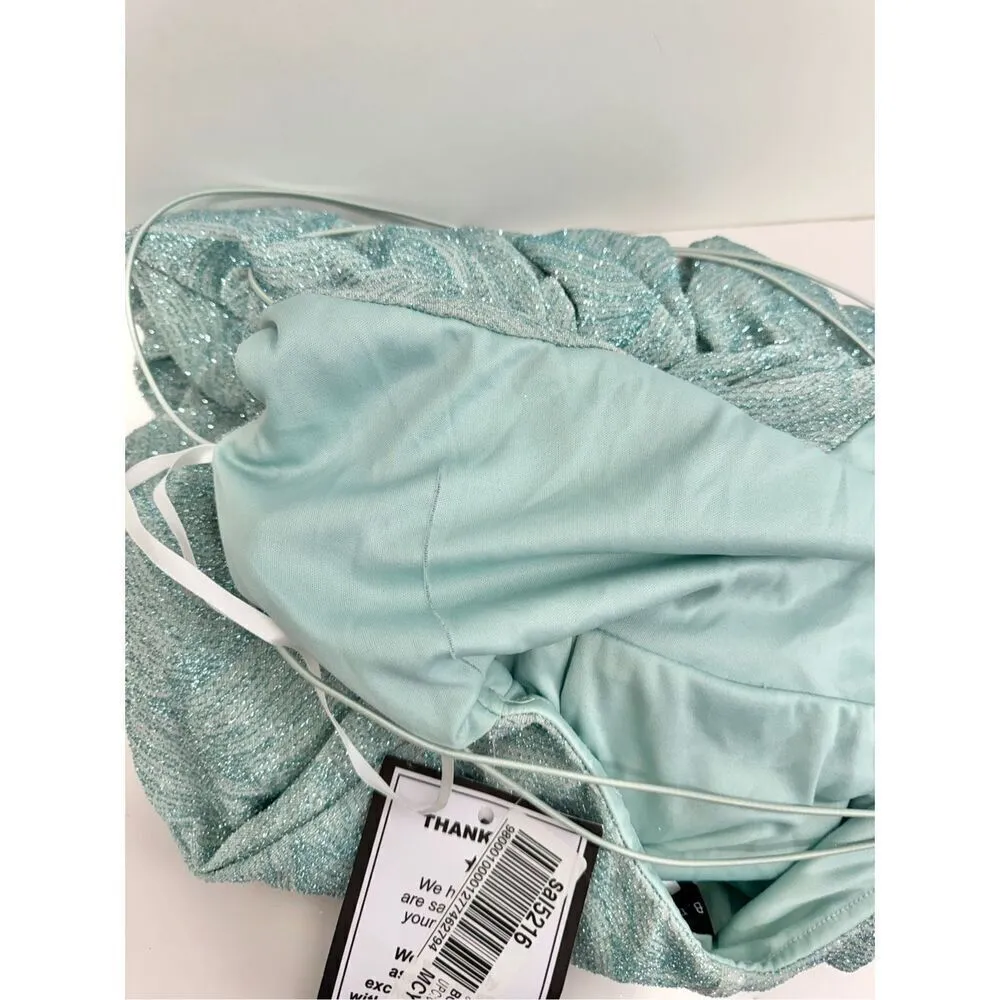 B Darlin‎ Gown Size Small Green Mint Open Back Side Slit Spaghetti Strap - Image 11