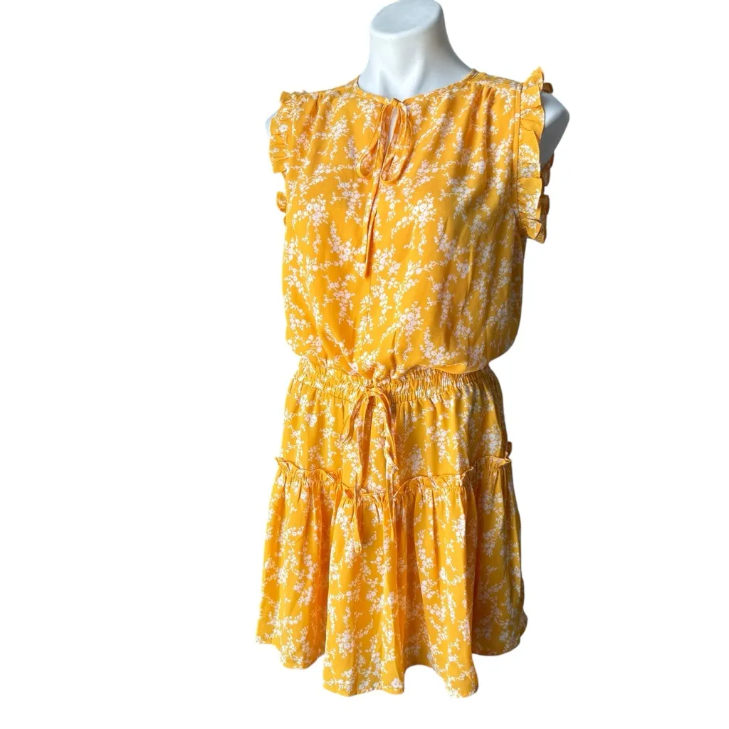 NWT, Pinch Tiered Ruffle Floral Blouse Cap Sleeve Elastic Waist, Sz M Yellow Size M - Image 6