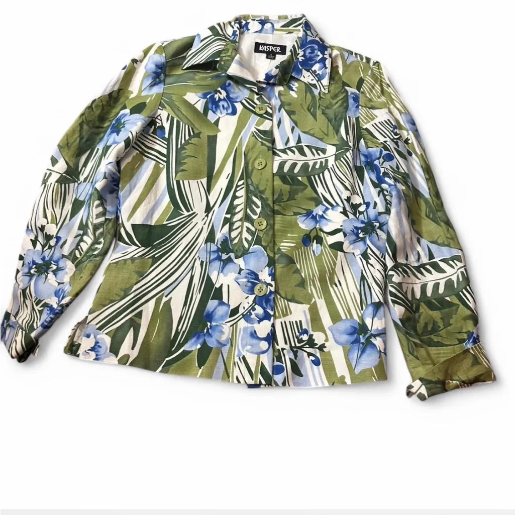 Kasper  Linen‎ Blend Tropical Print Blazer - Image 3