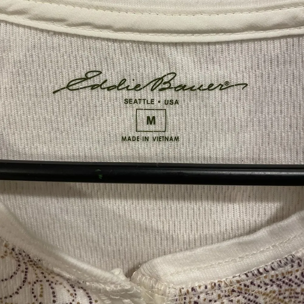 Eddie Bauer Purple Gold Feather Long Sleeve Outdoor Cotton Base Layer Button Top - Image 6