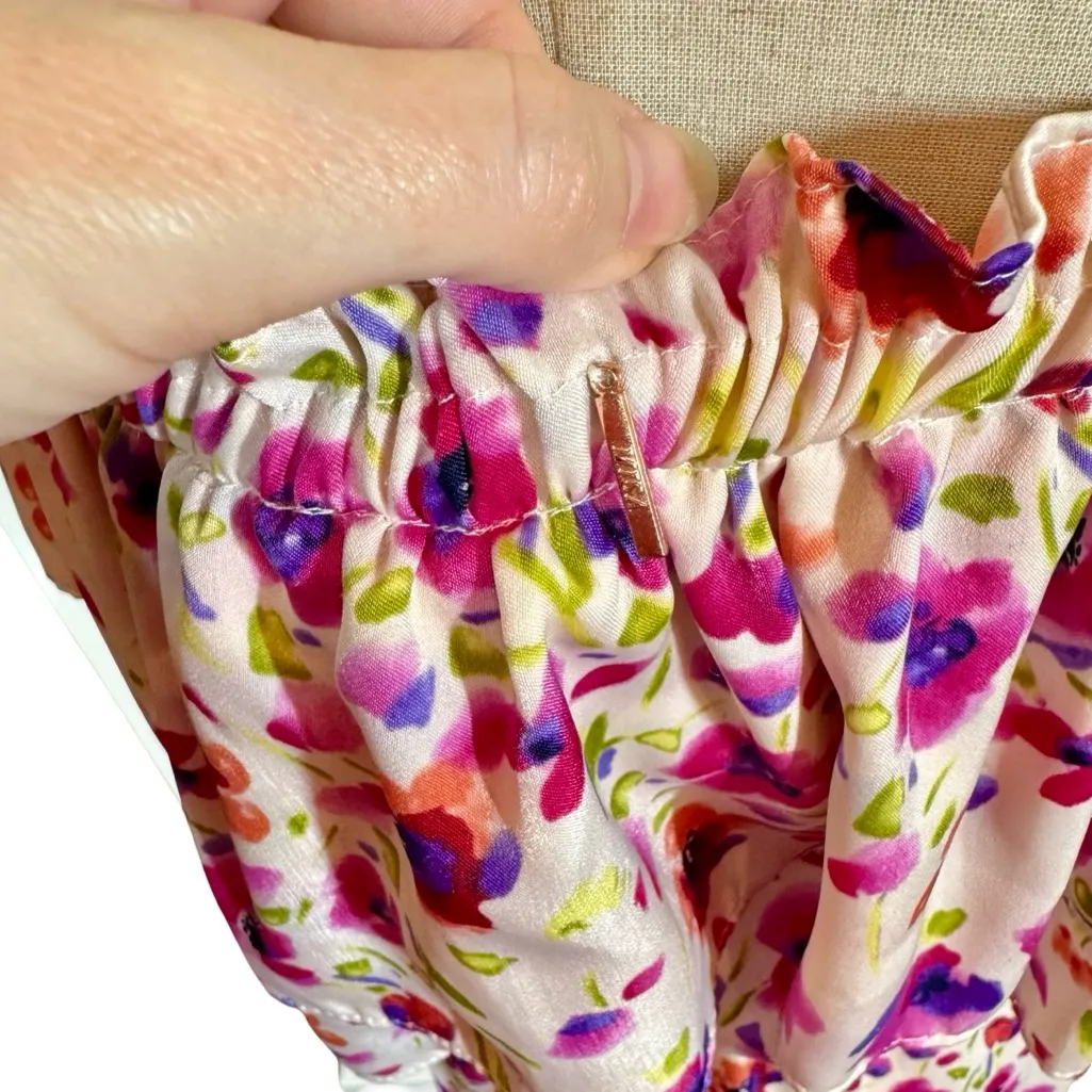 MISA Los Angeles Sabella Strapless Ruffle Tie Waist Midi Dress in Fuchsia Floral - Image 11