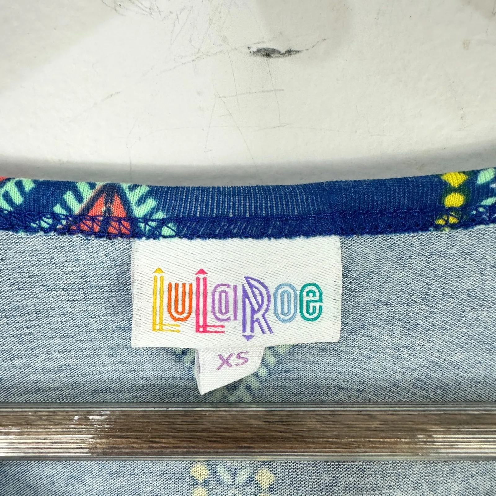 LuLaRoe Julia Dress XS Blue Colorful Tribal Geometric Boho Chic Festival Y2K - Image 2