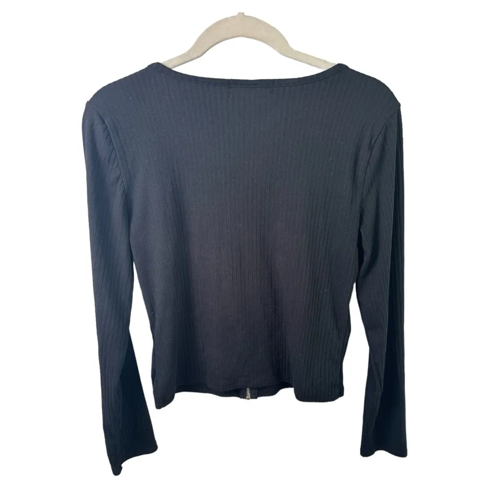 Derek Heart Sweater Womens Large Black Ribbed Full Zip Boat Neck Long Sleeve Y2K - Image 2