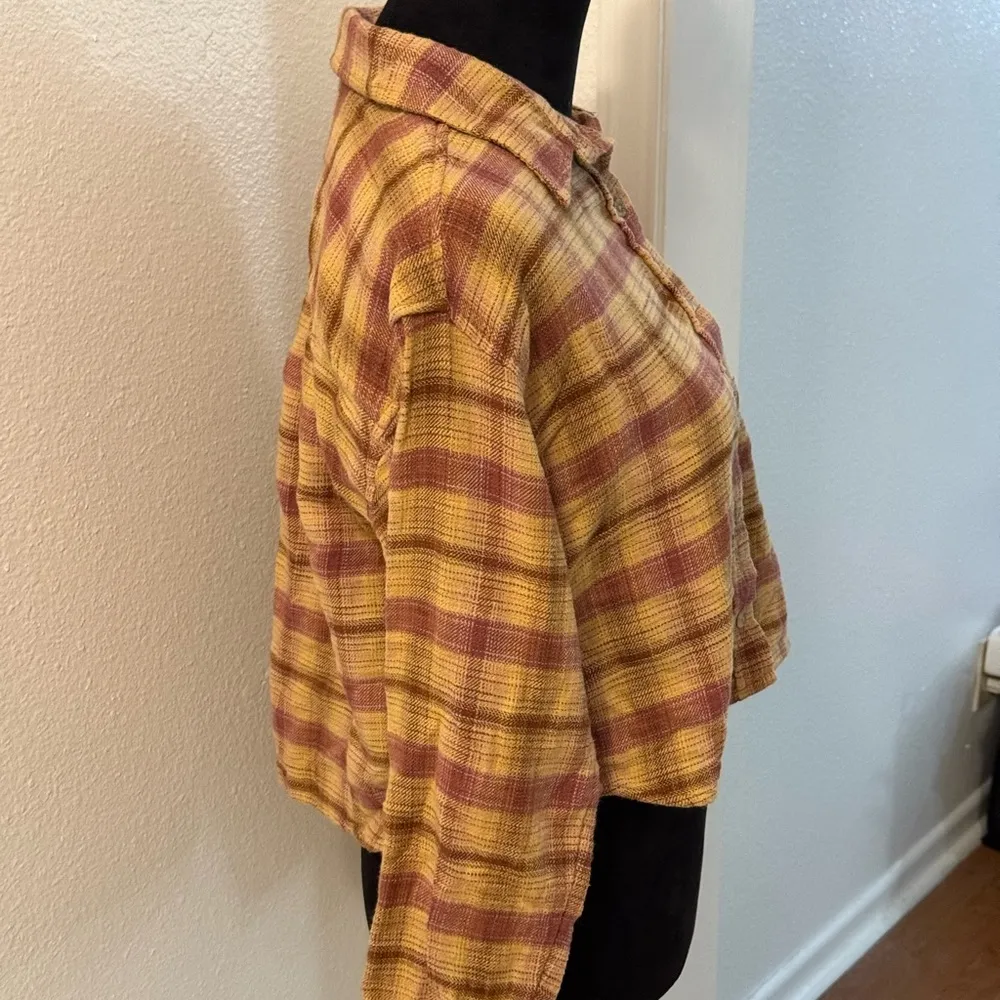 American Eagle Distressed Oversized Long Sleeve Flannel Button Up Shirt - Image 2