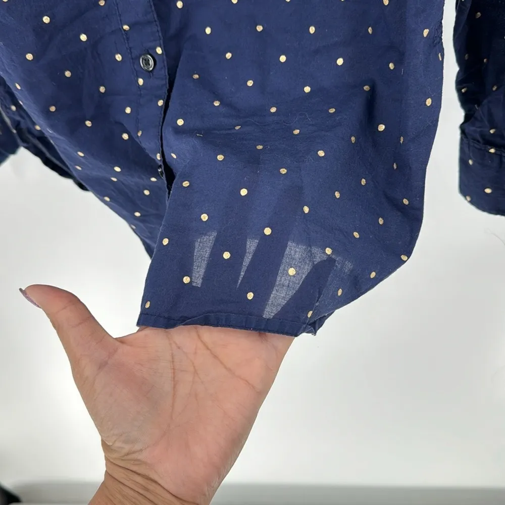 Old Navy the Classic Shirt blue gold polka dots lightweight summer versatile - Image 5