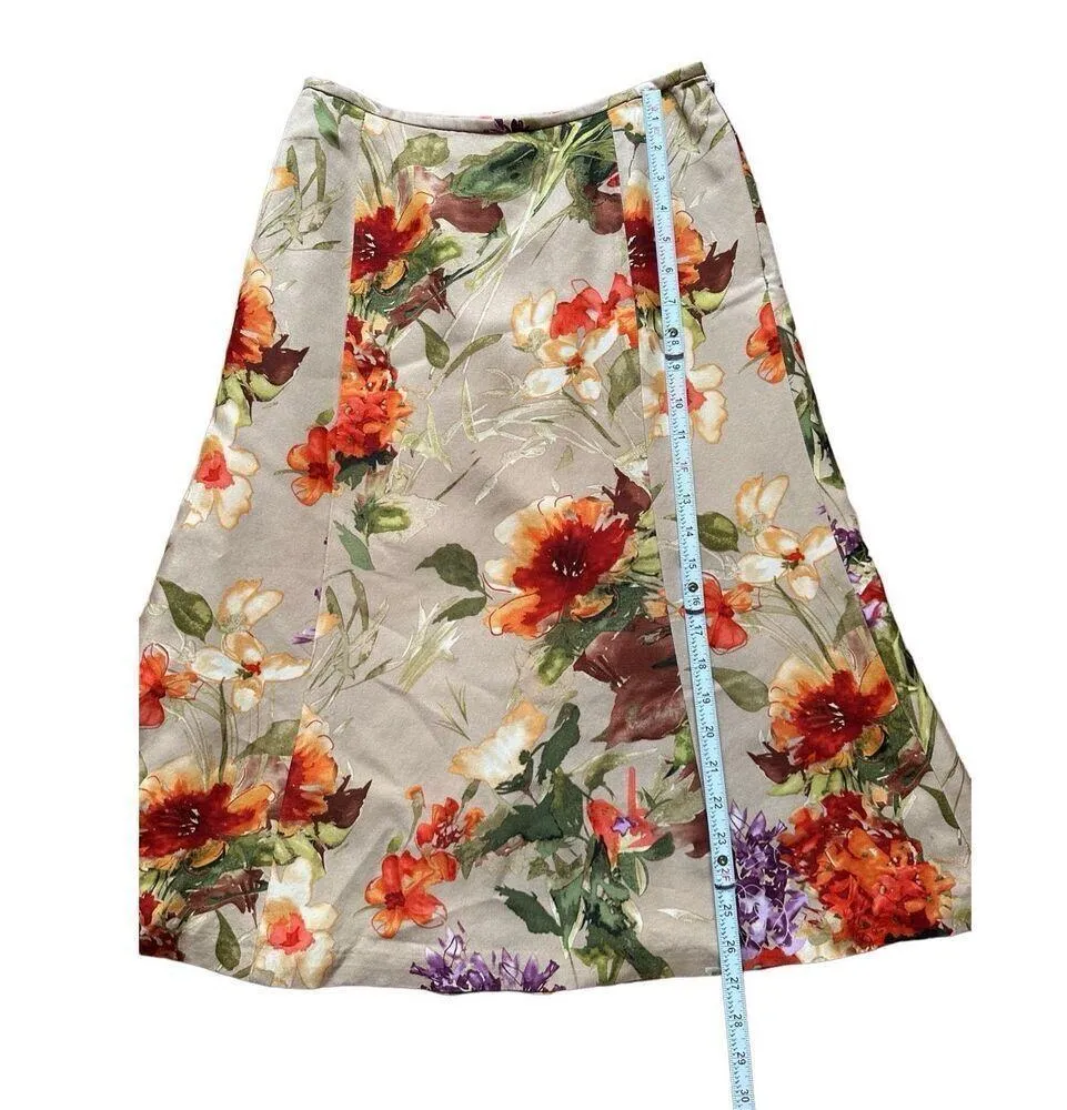 Vintage Talbots Petites Floral Silk Wool Blend A-Line Skirt Sz 6 - Image 5